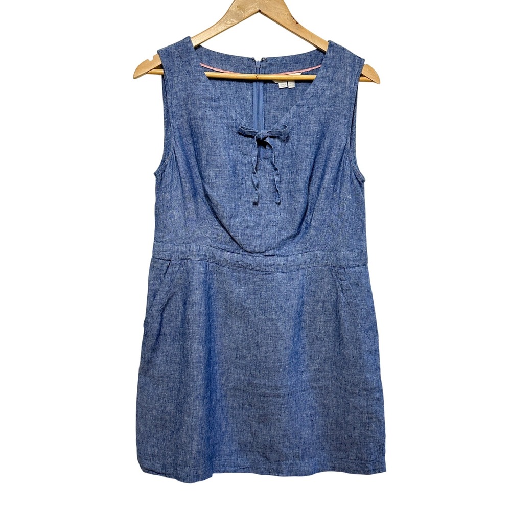 Boden Mini Dress Women 10P Blue 100% Linen Sleeveless Casual Vacation *Flaw